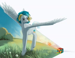 Size: 3200x2500 | Tagged: safe, artist:sivelu, oc, oc only, pegasus, pony, high res, rubik's cube, scenery, spread wings, wings