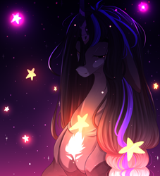 Size: 3000x3300 | Tagged: safe, artist:blackberry907, oc, oc only, pony, unicorn, braid, coat markings, curved horn, female, high res, horn, mare, solo, stars