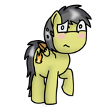 Size: 894x894 | Tagged: safe, artist:foxfer64_yt, oc, oc only, oc:thunder (fl), pegasus, pony, 2024 community collab, derpibooru community collaboration, blushing, concerned, confused, raised hoof, simple background, solo, sweat, sweatdrop, transparent background, wings