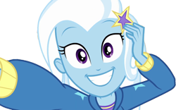 Size: 4035x2520 | Tagged: safe, edit, edited screencap, editor:homersimpson1983, screencap, trixie, human, do it for the ponygram!, equestria girls, g4, my little pony equestria girls: better together, arms, background removed, clothes, excited, female, grin, hair, hairpin, hand on face, happy, hoodie, looking at you, not a vector, selfie, simple background, smiling, solo, sweater, teenager, teeth, top, transparent background