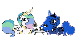 Size: 1920x1080 | Tagged: safe, artist:borgib, princess celestia, princess luna, alicorn, pony, g4, cup, female, food, pudding, simple background, tea, tea party, teacup, transparent background