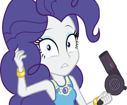 Size: 3050x2520 | Tagged: safe, edit, edited screencap, editor:homersimpson1983, screencap, rarity, human, do it for the ponygram!, equestria girls, g4, my little pony equestria girls: better together, alternate hairstyle, armpits, background removed, bracelet, breasts, bust, clothes, dress, female, hair dryer, high res, jewelry, makeup, not a vector, pinkie pie hair, rarity peplum dress, shocked, shocked expression, simple background, sleeveless, sleeveless dress, solo, teenager, teeth, transparent background, wide eyes