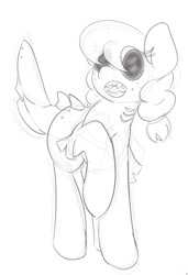 Size: 461x673 | Tagged: safe, artist:umbreow, oc, oc only, oc:cookie cutter, original species, shark, shark pony, monochrome, simple background, solo, white background