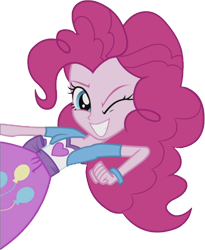 Size: 2062x2520 | Tagged: safe, edit, edited screencap, editor:homersimpson1983, screencap, pinkie pie, human, equestria girls, g4, background removed, bracelet, breasts, bust, clothes, female, grin, hair, happy, high res, jewelry, not a vector, one eye closed, shirt, simple background, skirt, smiling, solo, teenager, teeth, transparent background, vest, wink