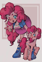 Size: 750x1093 | Tagged: safe, artist:h4rru, pinkie pie, earth pony, human, pony, equestria girls, g4, beanbrows, eyebrows, female, human ponidox, one eye closed, open mouth, open smile, peace sign, self paradox, self ponidox, smiling, solo, wink