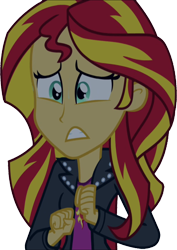 Size: 1781x2520 | Tagged: safe, edit, edited screencap, editor:mrtoonlover83, screencap, sunset shimmer, human, equestria girls, g4, anxious, background removed, breasts, bust, clothes, female, fingers, fist, frightened, hair, jacket, leather, leather jacket, nervous, not a vector, simple background, solo, teenager, teeth, top, transparent background, worried