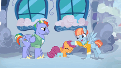 Size: 600x338 | Tagged: safe, screencap, bow hothoof, scootaloo, windy whistles, pegasus, pony, g4, parental glideance, ^^, animated, bag, bowabetes, cute, cutealoo, daaaaaaaaaaaw, eyes closed, female, gif, grin, male, ruffles, saddle bag, scootalove, smiling, spread wings, trio, wholesome, windybetes, wings