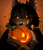 Size: 3000x3500 | Tagged: safe, artist:blackberry907, oc, oc only, oc:odrea, bat pony, pony, fangs, female, halloween, high res, holiday, horns, jack-o-lantern, mare, pumpkin, scar, slit pupils, solo