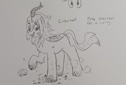 Size: 1808x1231 | Tagged: safe, artist:pony quarantine, oc, oc only, oc:cinderhoof, kirin, grayscale, kirin oc, male, monochrome, open mouth, open smile, pencil drawing, smiling, solo, traditional art