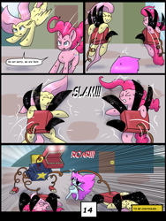 Size: 6000x8000 | Tagged: safe, artist:chedx, fluttershy, pinkie pie, earth pony, pegasus, pony, comic:learning with pibby glitch battles, g4, boxy boo, comic, commission, community related, corrupted, crossover, error, glitch, multiverse, pibby