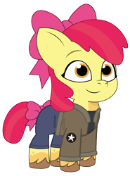 Size: 890x1200 | Tagged: safe, artist:edy_january, artist:prixy05, edit, vector edit, apple bloom, earth pony, pony, g4, g5, my little pony: tell your tale, children, clothes, denim, foal, girls und panzer, jacket, jeans, military, military pony, military uniform, pants, ponytail, ribbon, saunders, shirt, simple background, solo, transparent background, uniform, united states, vector