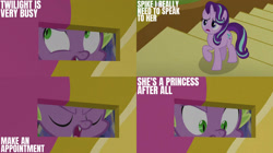 Size: 2000x1123 | Tagged: safe, edit, edited screencap, editor:quoterific, screencap, spike, starlight glimmer, g4, to where and back again, disguise, disguised changeling, twilight's castle