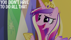 Size: 1920x1080 | Tagged: safe, edit, edited screencap, editor:quoterific, screencap, princess cadance, a flurry of emotions, g4, messy hair, solo, twilight's castle