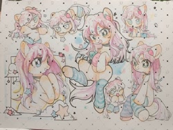 Size: 2048x1536 | Tagged: safe, artist:hedgehog29271, oc, oc only, earth pony, pony, chest fluff, clothes, commission, female, hair accessory, jewelry, leg warmers, mare, necklace, solo, traditional art