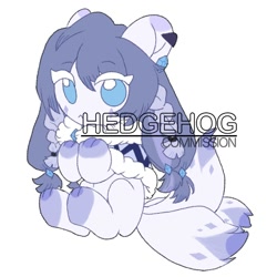 Size: 1000x1000 | Tagged: safe, artist:hedgehog29271, oc, oc only, original species, pony, braid, capelet, ear piercing, female, mare, multiple tails, paws, piercing, simple background, sitting, solo, tail, watermark, white background