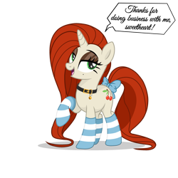 Size: 3000x3000 | Tagged: safe, artist:r4hucksake, oc, oc only, oc:cherry smoothie, pony, unicorn, g4, bell, bell collar, bow, clothes, collar, female, high res, mare, simple background, socks, solo, striped socks, tail, tail bow, transparent background