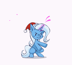 Size: 3018x2713 | Tagged: safe, artist:buvanybu, trixie, pony, unicorn, g4, >:3, animated, bipedal, christmas, dancing, gif, glowing, glowing horn, hat, high res, holiday, horn, magic, santa hat, solo
