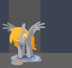 Size: 2513x2359 | Tagged: safe, artist:noriap, derpy hooves, pegasus, pony, g4, female, high res, lineless, looking down, mare, puddle, reflection, signature, solo, spread wings, water, wings