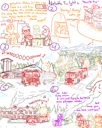 Size: 4779x6013 | Tagged: safe, artist:adorkabletwilightandfriends, spike, twilight sparkle, oc, oc:spray, alicorn, dragon, pony, siren, comic:adorkable twilight and friends, g4, adorkable, adorkable twilight, ambulance, automobile, autumn, barbeque, building, car, clothes, coat, coat markings, cute, dork, female, fire engine, fire station, food, forest, hill, hooves, house, houses, invite, kitchen, lights, male, mare, mistakes were made, mountain, nature, nervous, ponyville, river, scenery, sidewalk, slice of life, smoke, stallion, street, tree, twilight sparkle (alicorn), water