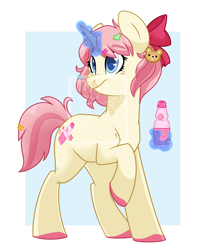 Size: 2000x2500 | Tagged: safe, artist:itstaylor-made, oc, oc:fizz pop, pony, unicorn, bottle, bow, female, hair bow, high res, magic, mare, solo