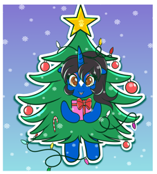 Size: 4551x5020 | Tagged: safe, artist:queenkittyok, oc, oc only, oc:klodette, christmas, christmas tree, commission, gradient background, holiday, solo, tree, ych result