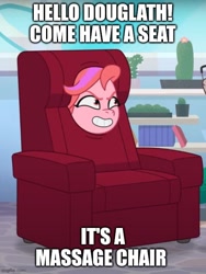 Size: 500x666 | Tagged: safe, screencap, windy, pegasus, pony, equestria's got talent, g5, my little pony: tell your tale, spoiler:g5, spoiler:my little pony: tell your tale, spoiler:tyts01e69, caption, chair, chair costume, clothes, costume, image macro, meme, mr. dink, text, vinesauce, windy chair