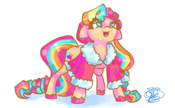 Size: 1940x1200 | Tagged: safe, artist:mannybcadavera, sunny starscout, earth pony, pony, g5, christmas, cute, eyebrows, eyebrows visible through hair, female, floppy ears, holiday, looking up, mare, open mouth, open smile, shawl, signature, simple background, smiling, solo, sunnybetes, white background