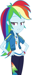 Size: 1087x2520 | Tagged: safe, edit, edited screencap, editor:homersimpson1983, screencap, rainbow dash, human, equestria girls, g4, arms, background removed, clothes, female, geode of super speed, hair, hand on hip, hoodie, leggings, legs, magical geodes, narrowed eyes, not a vector, shirt, simple background, solo, sweater, teenager, teeth, transparent background, unamused, wristband