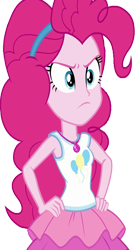 Size: 1357x2520 | Tagged: safe, edit, edited screencap, editor:homersimpson1983, screencap, pinkie pie, human, equestria girls, equestria girls specials, g4, my little pony equestria girls: better together, my little pony equestria girls: rollercoaster of friendship, angry, background removed, breasts, bust, clothes, female, frown, glare, hair, hairpin, hand on hip, not a vector, simple background, skirt, sleeveless, solo, tank top, teenager, transparent background, unhappy