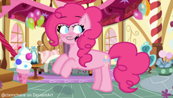 Size: 1920x1080 | Tagged: safe, artist:clemchane, pinkie pie, earth pony, pony, g4, female, solo, sugarcube corner