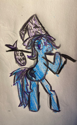 Size: 460x750 | Tagged: safe, artist:jermmgermm, trixie, boast busters, g4, bindle, bipedal, bugs life, cape, clothes, hat, meme, traditional art, trixie's cape, trixie's hat