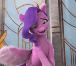 Size: 898x776 | Tagged: safe, screencap, pipp petals, zipp storm, pegasus, pony, g5, my little pony: make your mark, my little pony: make your mark chapter 6, roots of all evil, spoiler:g5, spoiler:my little pony: make your mark, spoiler:my little pony: make your mark chapter 6, spoiler:mymc06e03, animated, female, flying, gif, mare, offscreen character, sideways, solo