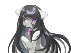 Size: 2000x1500 | Tagged: safe, artist:aniimoni, octavia melody, earth pony, pony, g4, black hair, blushing, bowtie, crying, cute, female, gray coat, half body, long hair, mare, simple background, smiling, solo, white background