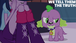 Size: 2010x1131 | Tagged: safe, edit, edited screencap, editor:quoterific, screencap, spike, twilight sparkle, dog, equestria girls, g4, my little pony equestria girls, spike the dog