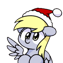 Size: 500x500 | Tagged: safe, artist:sugar morning, derpy hooves, pegasus, pony, g4, animated, bust, christmas, cute, derp, derpabetes, female, floppy ears, gif, hat, holiday, loop, mare, portrait, santa hat, simple background, solo, transparent background, wings, ych example, your character here