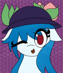 Size: 831x962 | Tagged: safe, artist:mrneo, pony, female, hat, hinanai tenshi, mare, one eye closed, ponified, solo, touhou, wink