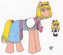 Size: 600x525 | Tagged: safe, artist:cqmorrell, pony, alice margatroid, clothes, dress, female, mare, ponified, shanghai doll, touhou