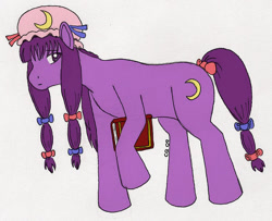 Size: 900x730 | Tagged: safe, artist:cqmorrell, pony, book, female, hat, mare, patchouli knowledge, ponified, touhou