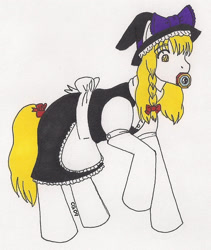 Size: 791x936 | Tagged: safe, artist:cqmorrell, pony, clothes, dress, female, hakkero, hat, kirisame marisa, mare, mouth hold, ponified, skirt, touhou, witch, witch hat
