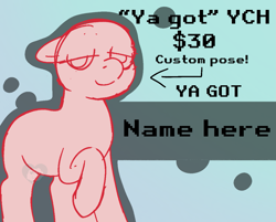 Size: 1301x1048 | Tagged: safe, artist:bluemoon, oc, oc only, pony, banned from equestria daily, commission, gradient background, solo, style emulation, ya got, ych example, your character here