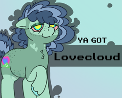 Size: 1301x1048 | Tagged: safe, artist:bluemoon, oc, oc only, oc:lovecloud, pony, banned from equestria daily, androgynous, commission, gradient background, messy mane, solo, unshorn fetlocks, ya got, ych result
