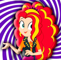 Size: 3594x3537 | Tagged: safe, artist:paco777yuyu, sunset shimmer, human, equestria girls, g4, alternate hairstyle, hairstyle swap, high res, human coloration, hypnosis, implied adagio dazzle, light skin, solo