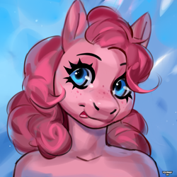 Size: 1280x1280 | Tagged: safe, artist:yourmay, pinkie pie, earth pony, anthro, g4, blue eyes, female, looking at you, pink hair, solo