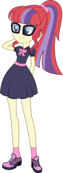 Size: 1750x4773 | Tagged: safe, artist:lazyvideogamegirl, moondancer, human, equestria girls, g4, arm behind back, arm behind head, blouse, clothes, cutie mark on clothes, dress, equestria girls-ified, female, glasses, ponytail, shoes, simple background, skirt, smiling, socks, solo, transparent background, vector