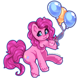 Size: 1200x1200 | Tagged: safe, artist:lizzyrascal, pinkie pie, earth pony, pony, g4, balloon, cute, diapinkes, female, looking at you, mare, simple background, solo, transparent background, unshorn fetlocks
