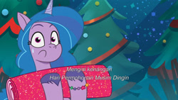 Size: 3072x1727 | Tagged: safe, screencap, izzy moonbow, pony, unicorn, equestria's got talent, g5, my little pony: tell your tale, spoiler:g5, spoiler:my little pony: tell your tale, spoiler:tyts01e69, female, frown, indonesian, mare, solo, subtitles, sweat, sweatdrop