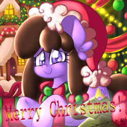 Size: 2300x2300 | Tagged: safe, artist:ladylullabystar, oc, oc:plushie star, earth pony, pony, christmas, female, hat, high res, holiday, mare, santa hat, solo
