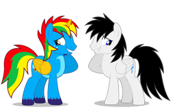 Size: 6500x4163 | Tagged: safe, artist:creedyboy124, oc, oc only, oc:shane park, oc:shield wing, alicorn, pegasus, pony, g4, alicorn oc, colored wings, gay, horn, male, multicolored hair, multicolored wings, oc x oc, pegasus oc, shipping, simple background, stallion, transparent background, wings