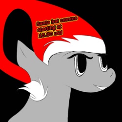 Size: 1100x1100 | Tagged: safe, artist:katietheluna, oc, oc only, earth pony, original species, pony, g4, advertisement, black background, christmas, commission, commission info, commission open, hat, holiday, santa hat, simple background, solo, your character here