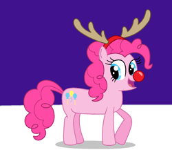 Size: 1136x1044 | Tagged: safe, artist:adrianmacha20005, pinkie pie, earth pony, pony, g4, antlers, fake antlers, female, happy, red nose, rudolph nose, rudolph the red nosed reindeer, smiling, solo